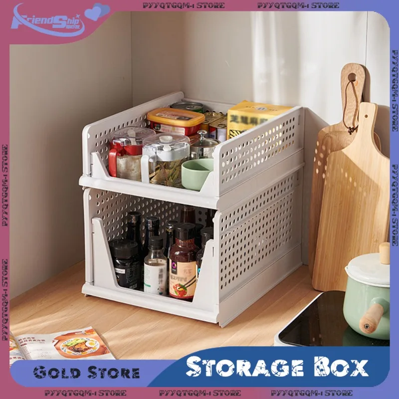 Foldable Storage Basket Space Saving Stackable Clothes Organizer with Layered Partition for Wardrobe Closet Kid Room Toy Storage