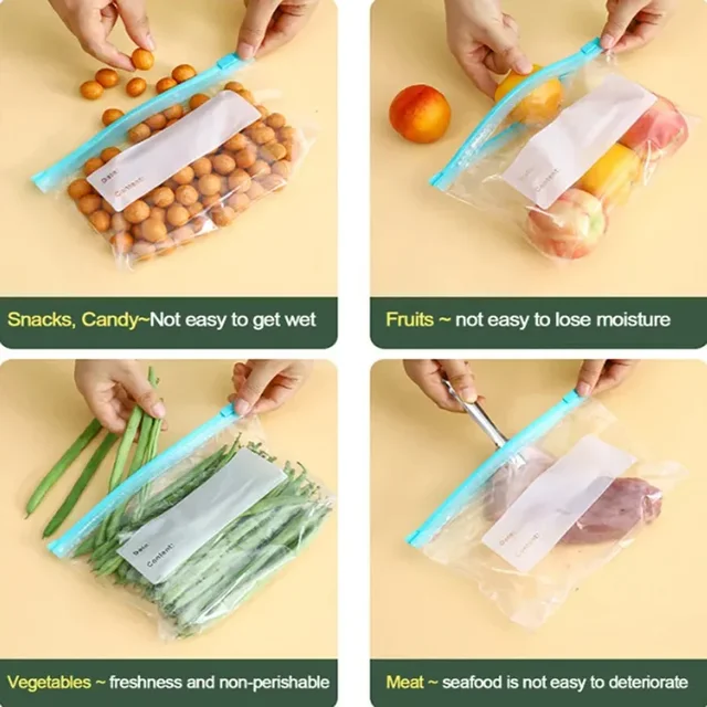 Sac scellé à fermeture éclair, sac de conservation des aliments frais, stockage au réfrigérateur domestique, emballage alimentaire, scellage et sac Compact réutilisable 5