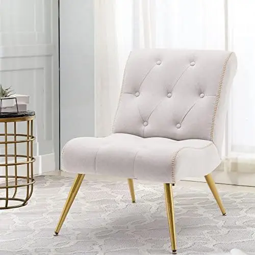 

Chairs, Upholstered Living Room Chairs Armless Accent Chairs Lounge Chairs for Living Room Bedroom with Metal Legs Beige Acrylic