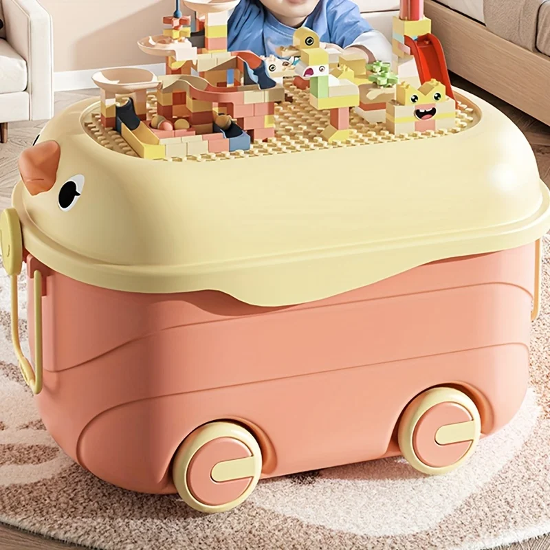 1PC Cute Duck Shaped Large Capacity Storage Box with Lid and Wheels, Versatile for Storing Toys, Snacks, Books, and Clothes