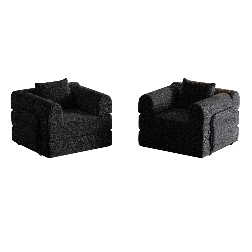 2-in-1 Chenille-Schlafsofa | mit Aufbewahrungsfach für Armlehnen, drei Metallrahmen und mehreren Konfigurationsoptionen, Wohnmöbel – Detail 22