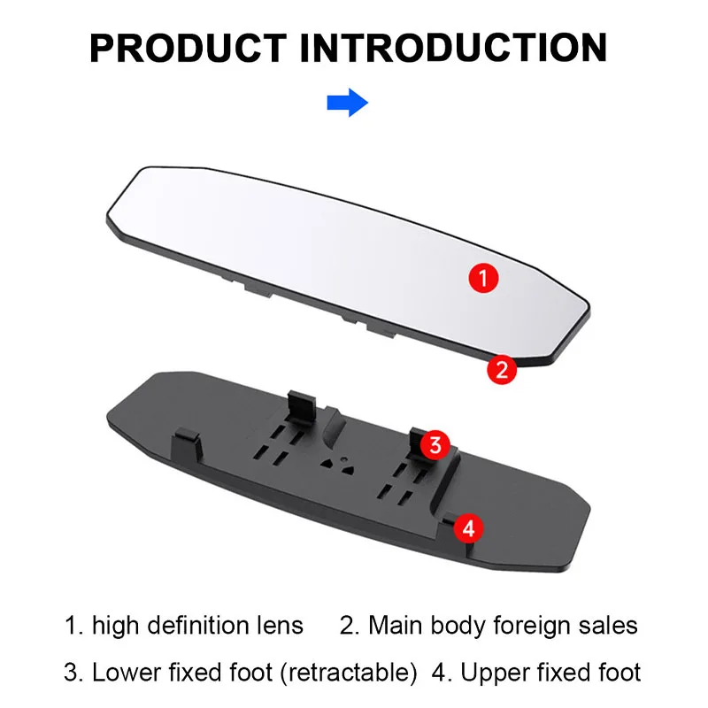 Car Mirror SEAMETAL Large Rearview 30CM Wide Angle Vision Snap On Universal Stable HD Glass Interior