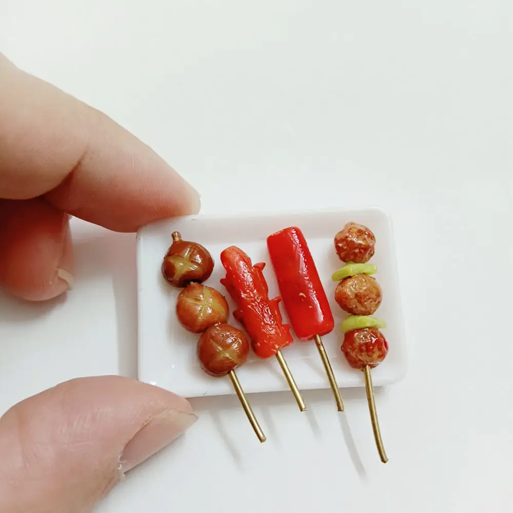 New 1/6 Scale Dollhouse Miniature Barbecue Roasters Mini BBQ Meat Ball Sausage Food for Doll House Kitchen Play Toys Accessories 5