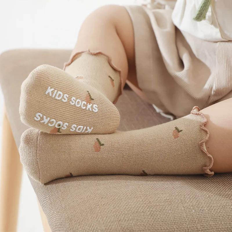 Soft Breathable Toddlers Girls Frilly Socks Cotton Baby Ankle Sock Vintage Floral Pattern Children School Sock Infant Floor Sock