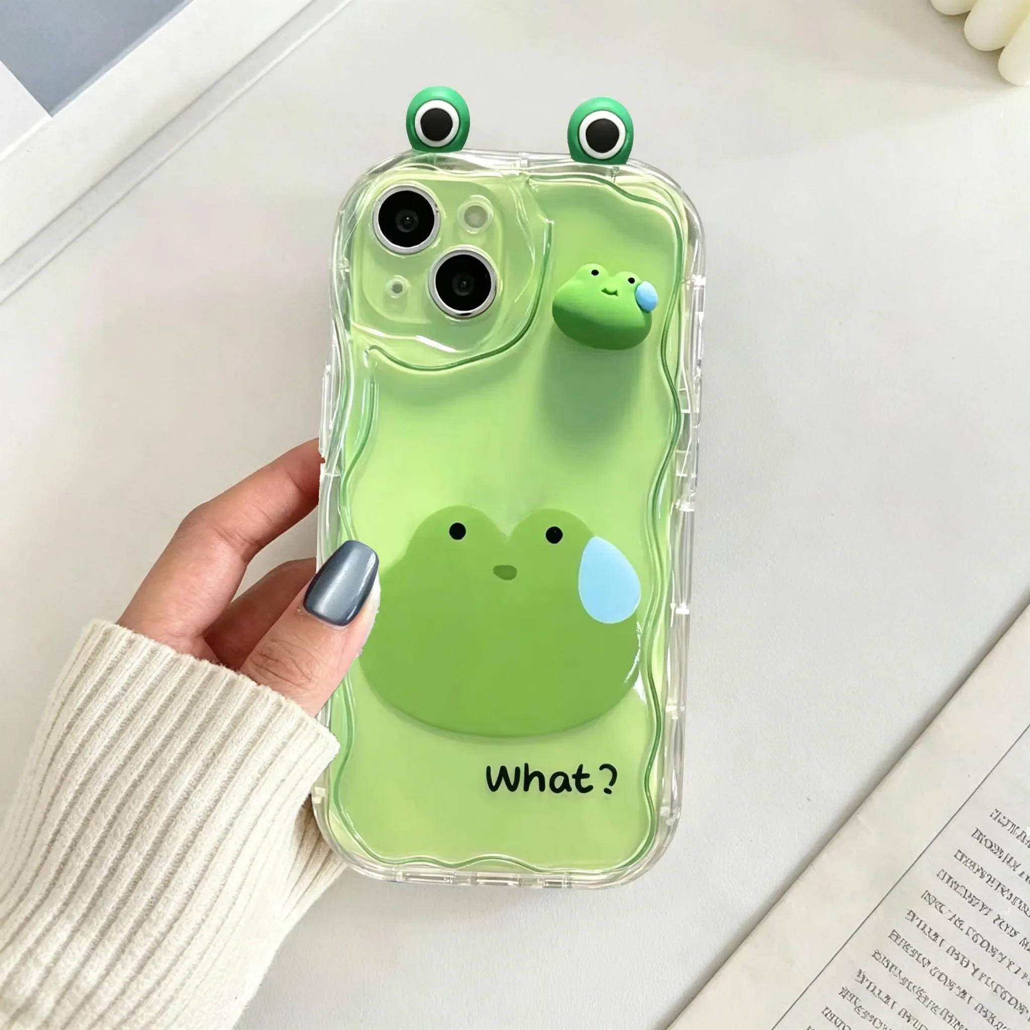 Adorable 3D Frog Rabbit Doll Toy Silicone Case - Cream Wave Design