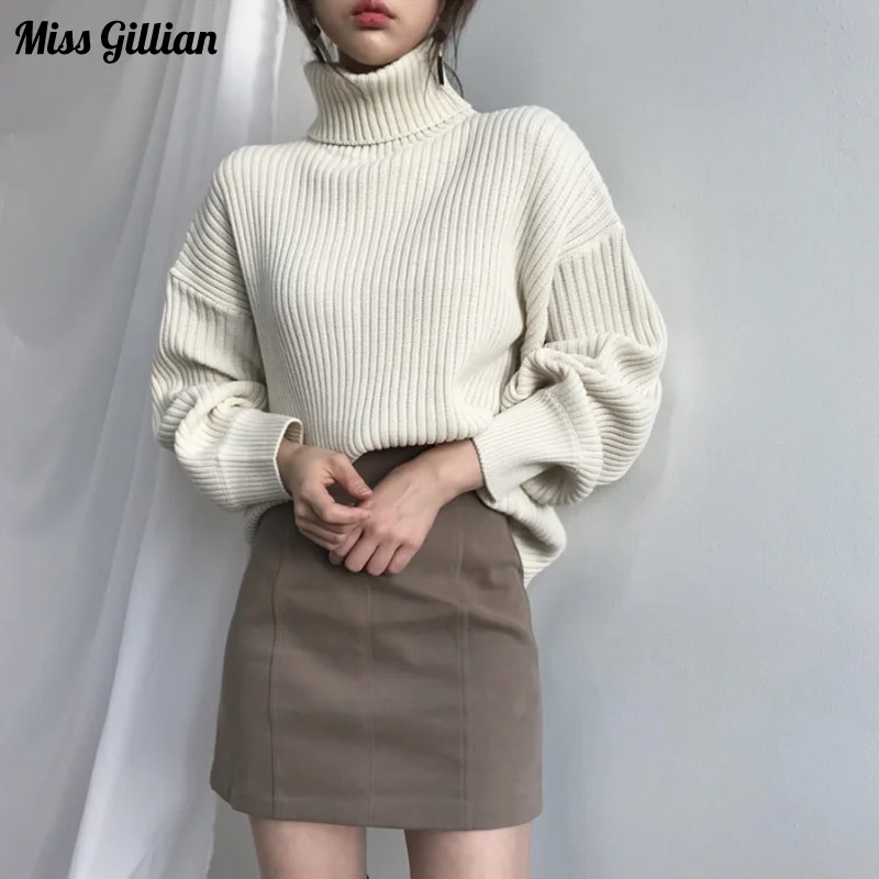 

Women's Turtleneck Sweater Long Sleeve Knitted Jumpers Solid Color 2023 Thicker Keep Warm Winter Clothes Knitwear Loose Pullover