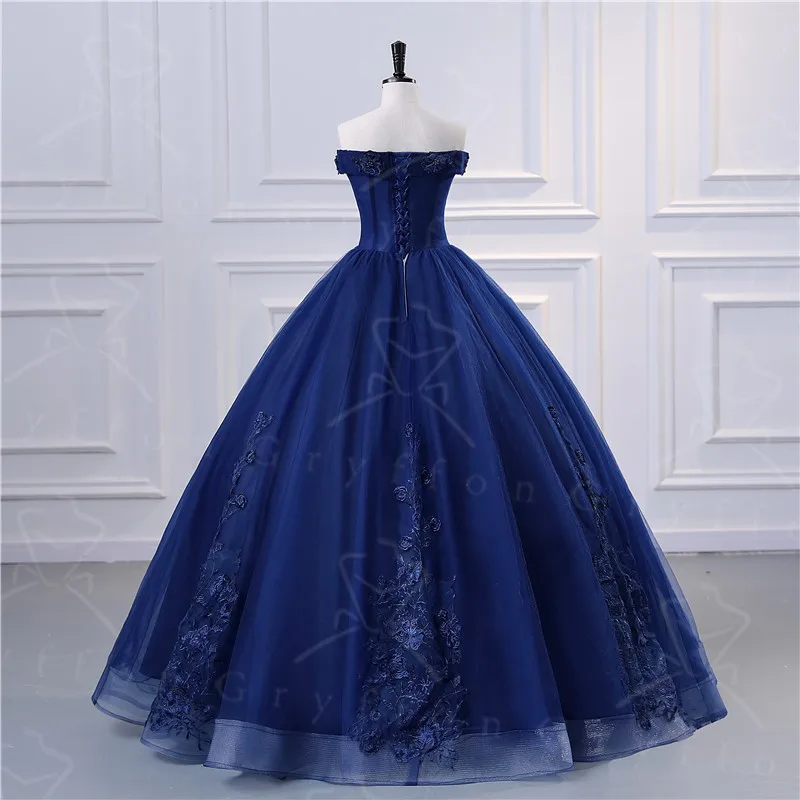 Navy Blue Quinceanera Dress New Vestidos Elegant Party Dress Off Shoulder Prom Ball Gown Robe De Bal Real Photo Customize