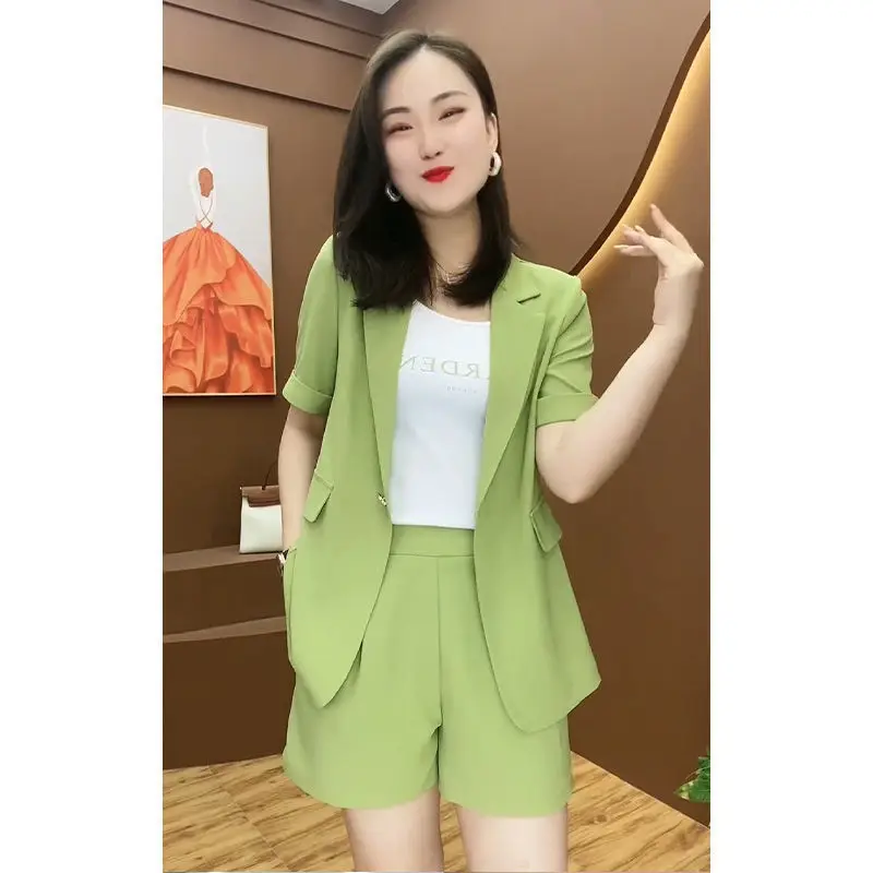 2022 Summer New Elegant Women\'s Shorts Suit Casual Short Sleeve Jacket Blazer Shorts Two Piece Set Office Work Suit Coverall