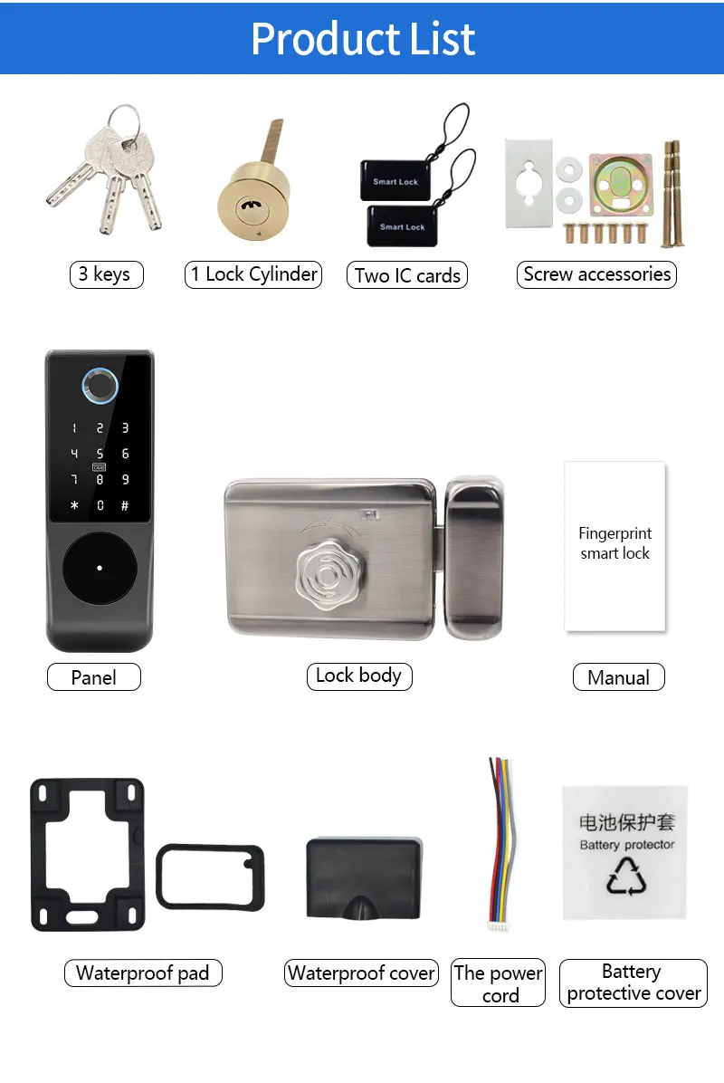 Tuya Wifi APP Control Smart Fingerprint RFID Card Outdoor Door Intelligent Lock