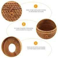 Round Rattan Tissue Box Vine Roll Holder Toilet Paper Cover Dispenser For Barthroom,Home,Hotel And Office 2