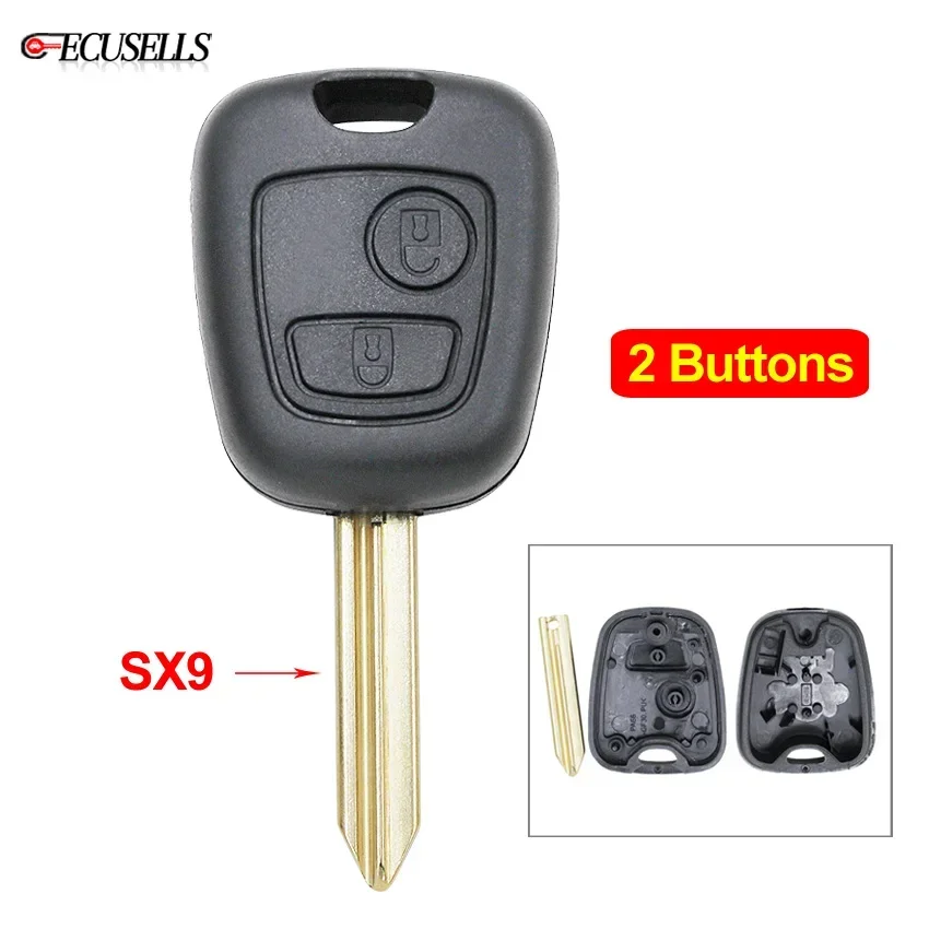 Ecusells 2 Button Remote Key Shell Case Smart Car Key Housing Cover Fob SX9 Uncut Blade For Citroen Saxo Xsara Picasso Berlingo