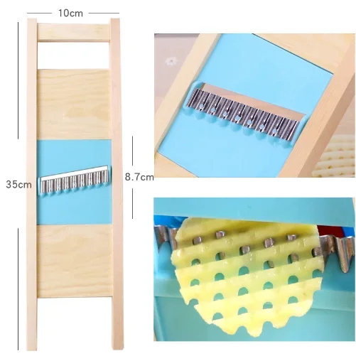 WANGFUFU Cucumber Vegetable Slicer - Wooden Salad Shredder Grater Cutter For Kitchen, Stainless Steel Blades
