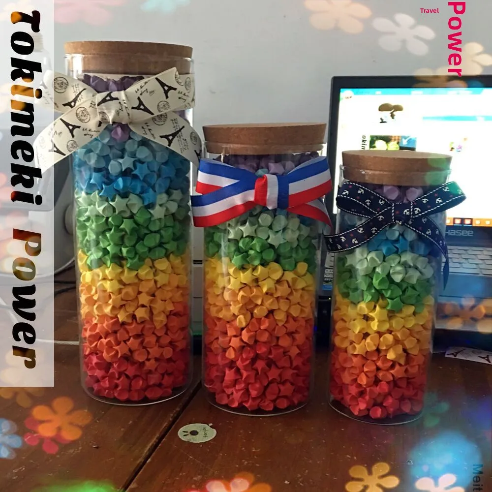 Large Cylindrical Glass Wi Bottle Star Fortune Bottle with Paper Crane Birthday Gift Creative Home Decor Luy Star Bottle