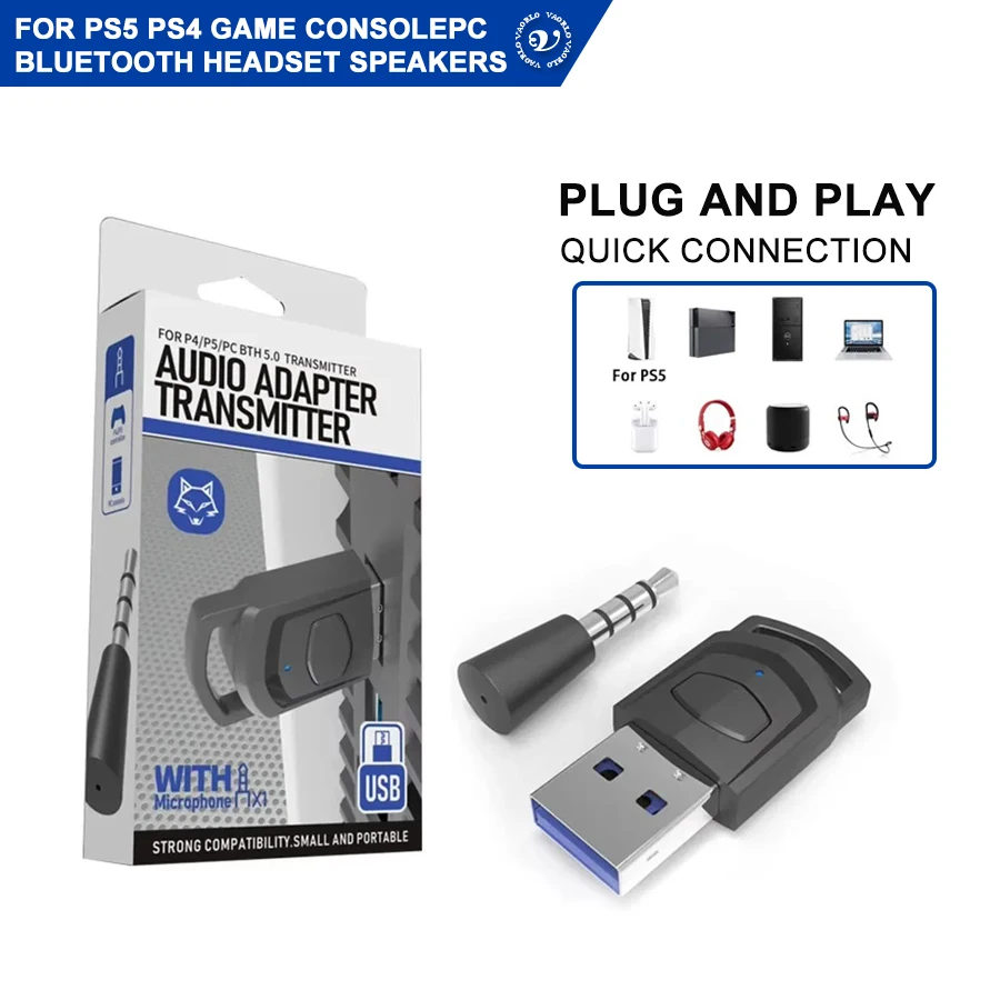 Game Audio Adapter Wireless Bluetooth 5.0 for PS5 PS4 Game Console PC Headset