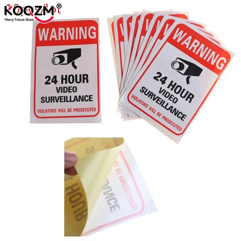 Wall Sticker 24H Video Camera System Warning Sign Wall Decal Surveillance Monitor Decal Public Area Security 5Pcs/lot