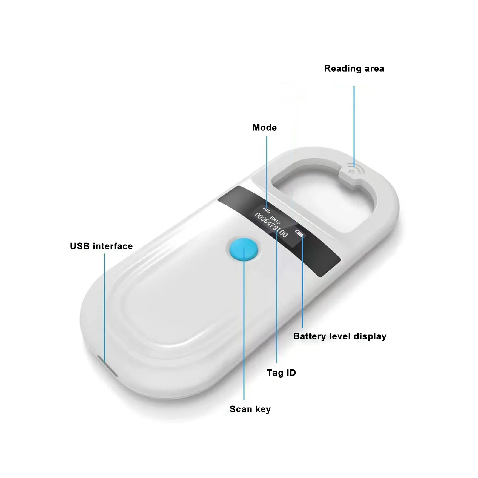 Animal Tag Reader Portable 134.2KHz 128 Records Data Storage Animal Chip Scanner for Pet Livestock Wildlife 5V