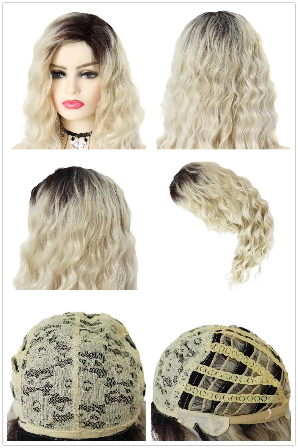GNIMEGIL Synthetic Long Curly Wigs for Women Ombre Blonde Wig with Bangs Costume Wig for Girls Sexy Blond Wigs with Dark Roots