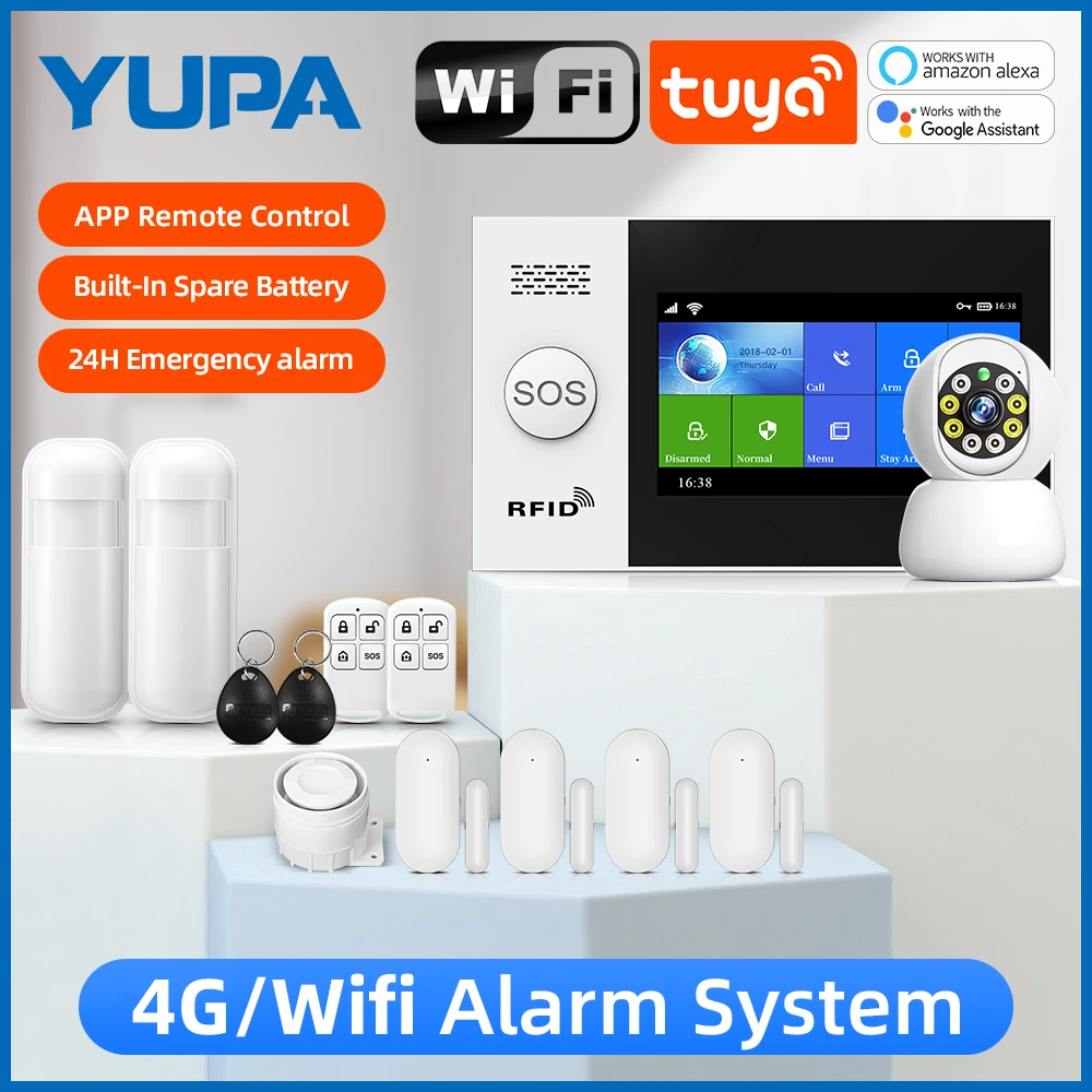 4G Wireless Home Alarm WiFi SMS Complete Burglar Alarm System With Alarm Siren 120dB Intelligent LCD Display Compatible Tuya APP