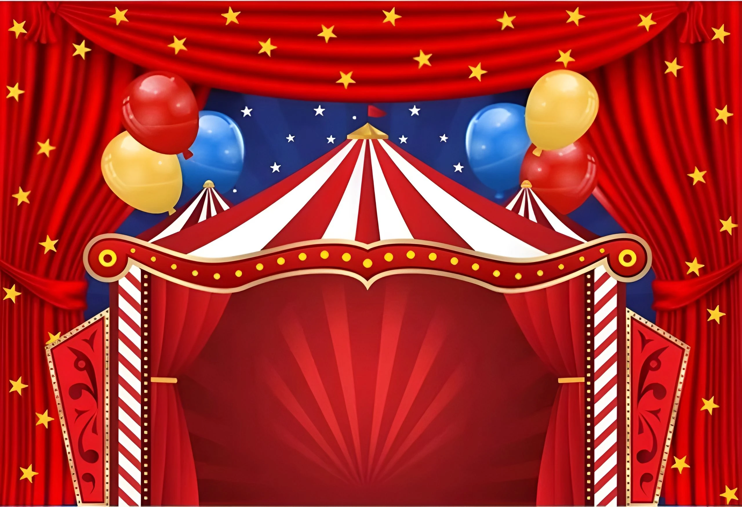 Circus Striped Balloon Ferris Wheel Carnival Light Tent Neonato Compleanno Fondale In Poliestere Sfondo Per Feste