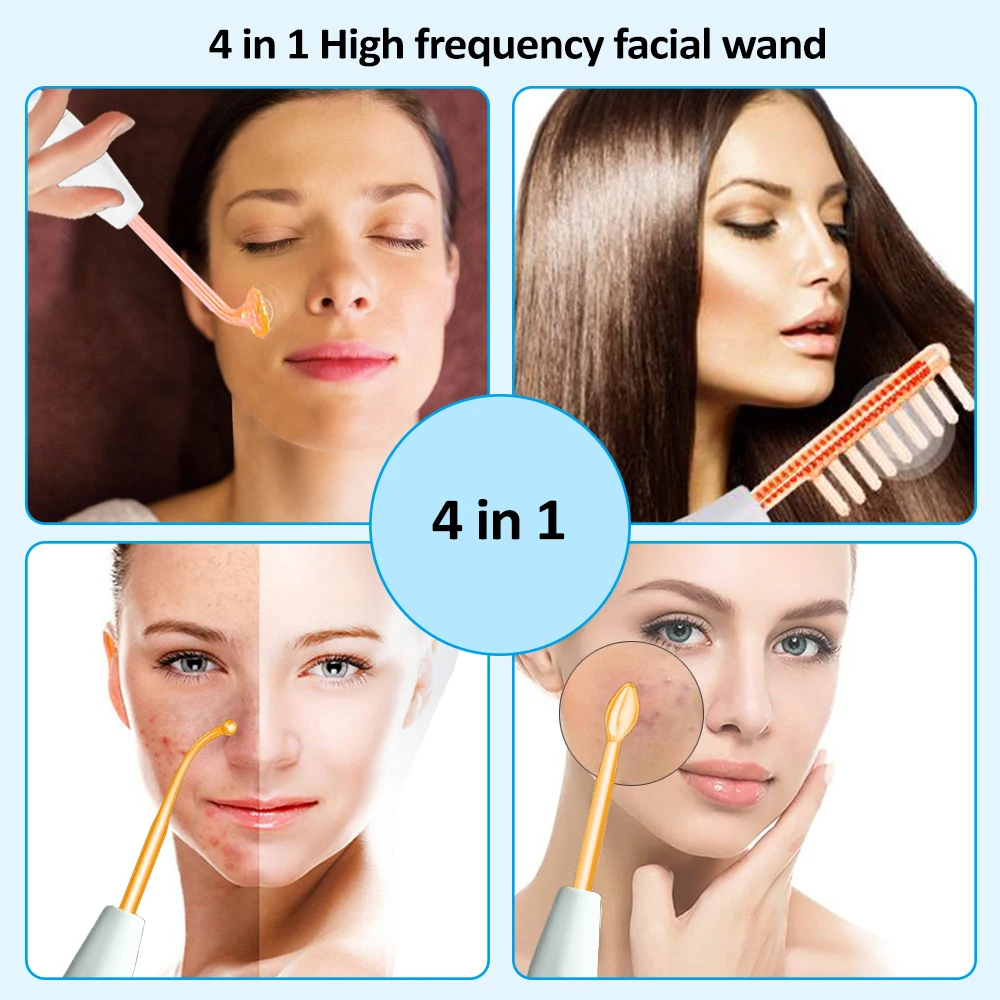Portable 4-in-1 Handheld Electric Neon Wand for Face Skin Beauty High Frequency Facial Therapy Acne Treatment Tool 4 Portable 4-in-1 Handheld Electric Neon Wand for Face Skin Beauty High Frequency Facial Therapy Acne Treatment Tool 4
