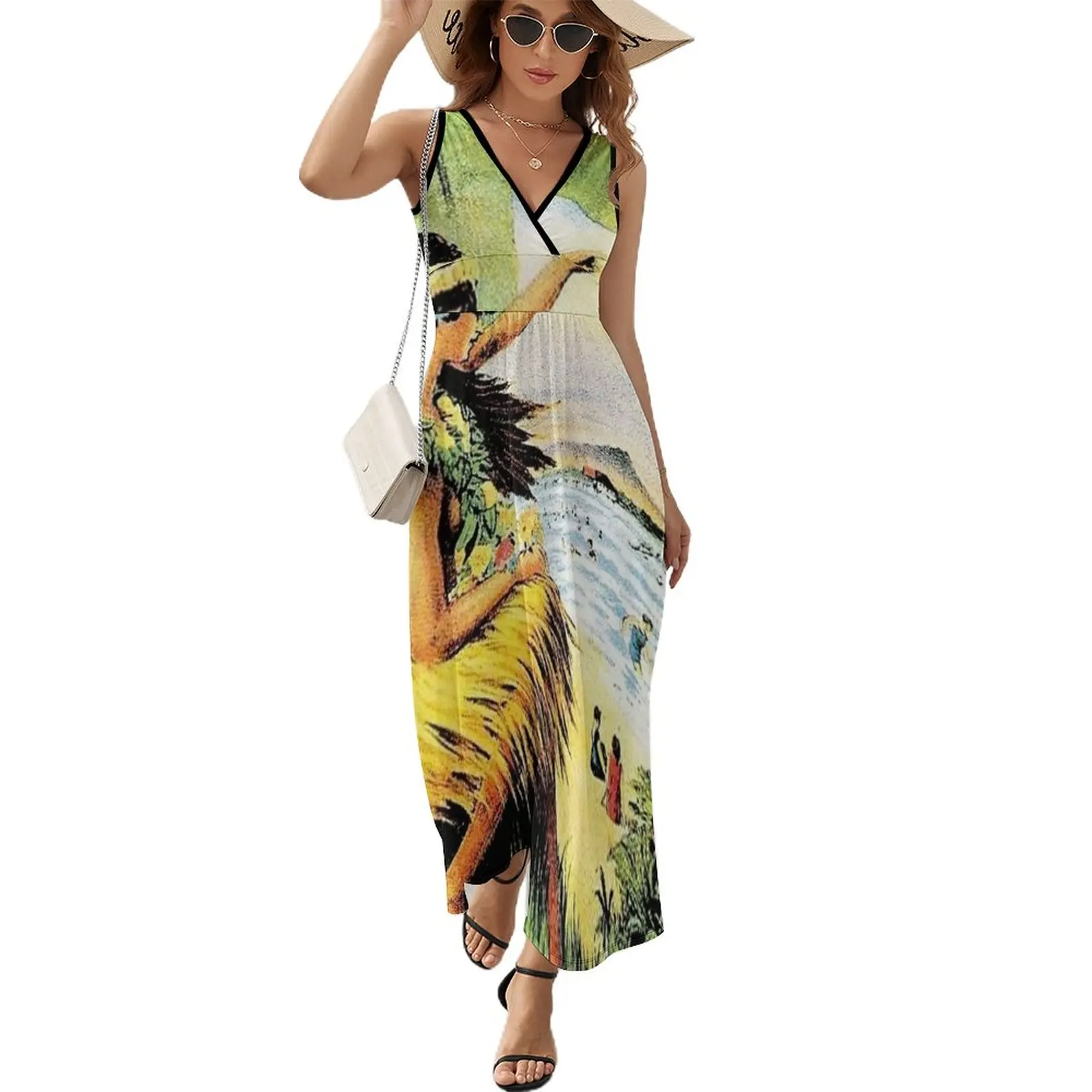 

HAWAII : Vintage Honolulu Mid-Pacific Carnival Print Sleeveless Dress summer dress womens 2023 dress for women