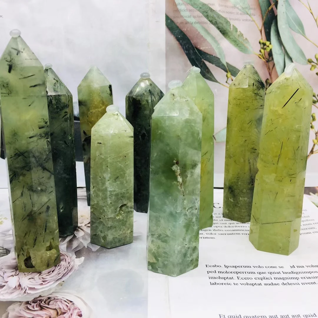 

Natural Prehnite Quartz Crystal Point Single Terminated Tower Chakra Healing Gemstone Home Decor 10pcs
