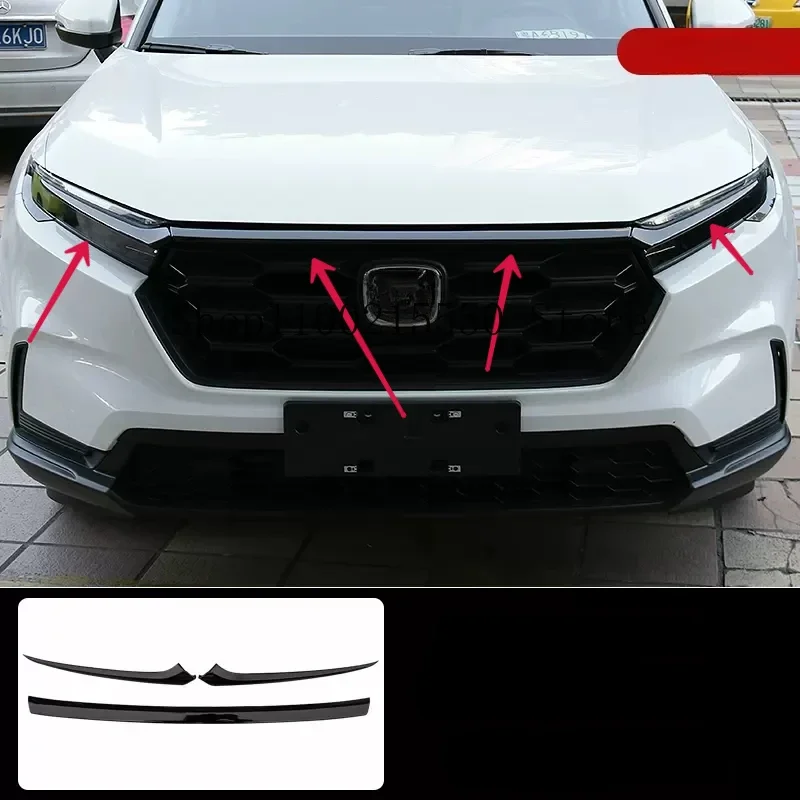 

Car Accessories For Honda CRV CR-V 2023+ ABS black Front Upper Bumper Center Hood Bonnet Guard Grill Strip Molding Cover Trim 3X