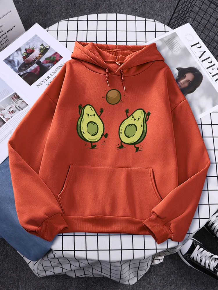 

Kawaii Avocado Kick Cartoons Prints Womans Hoodies Personality Casual Creativity Tops Cute All-math Long Sleeves Female Hooded