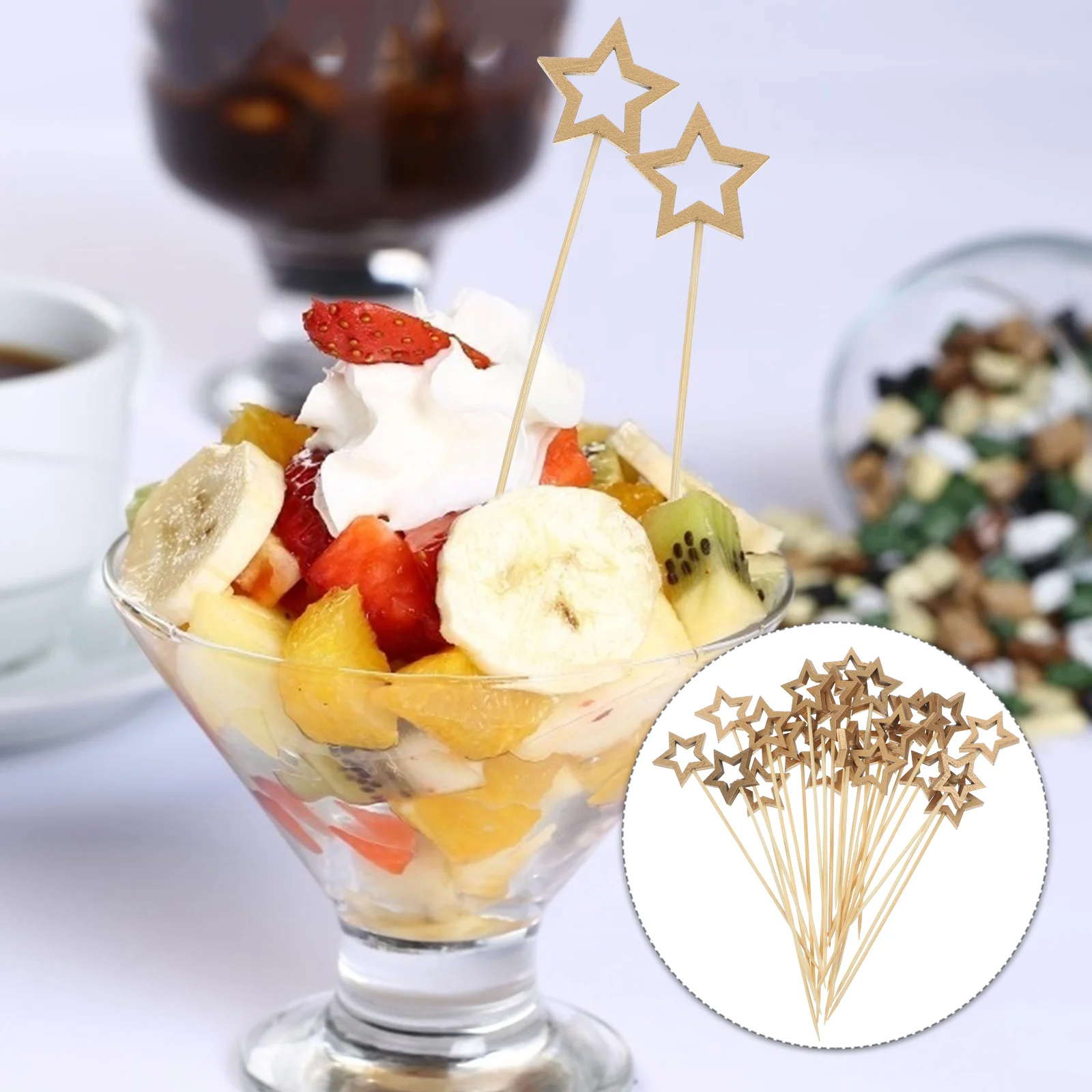 

50 Pcs Christmas Fruit Skewers (hollow Golden Five-pointed Star) 50pcs Cocktail