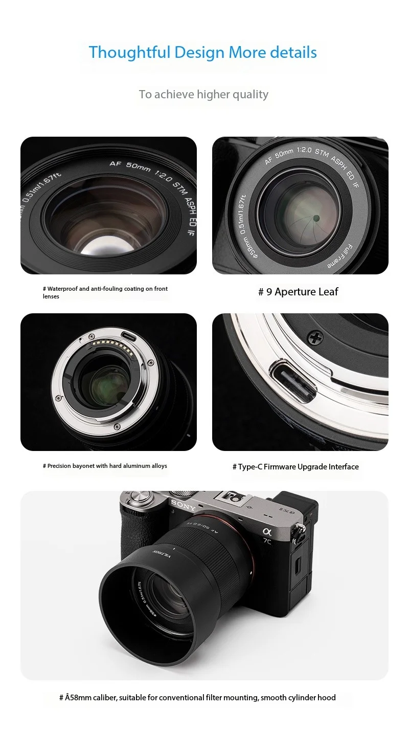Viltrox AF 50mm f2.0 air Full Frame Auto Focus Lens for Sony E 6700 A7C2 A7CR A7