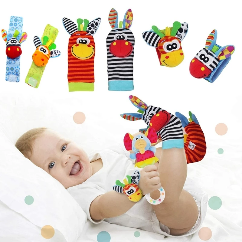 Infant Baby Kids Socks Wrist Rattle Set Toys Foot Socks 0~24 Months Cartoon Newborn Grab Training Educational Toy Christmas Gift