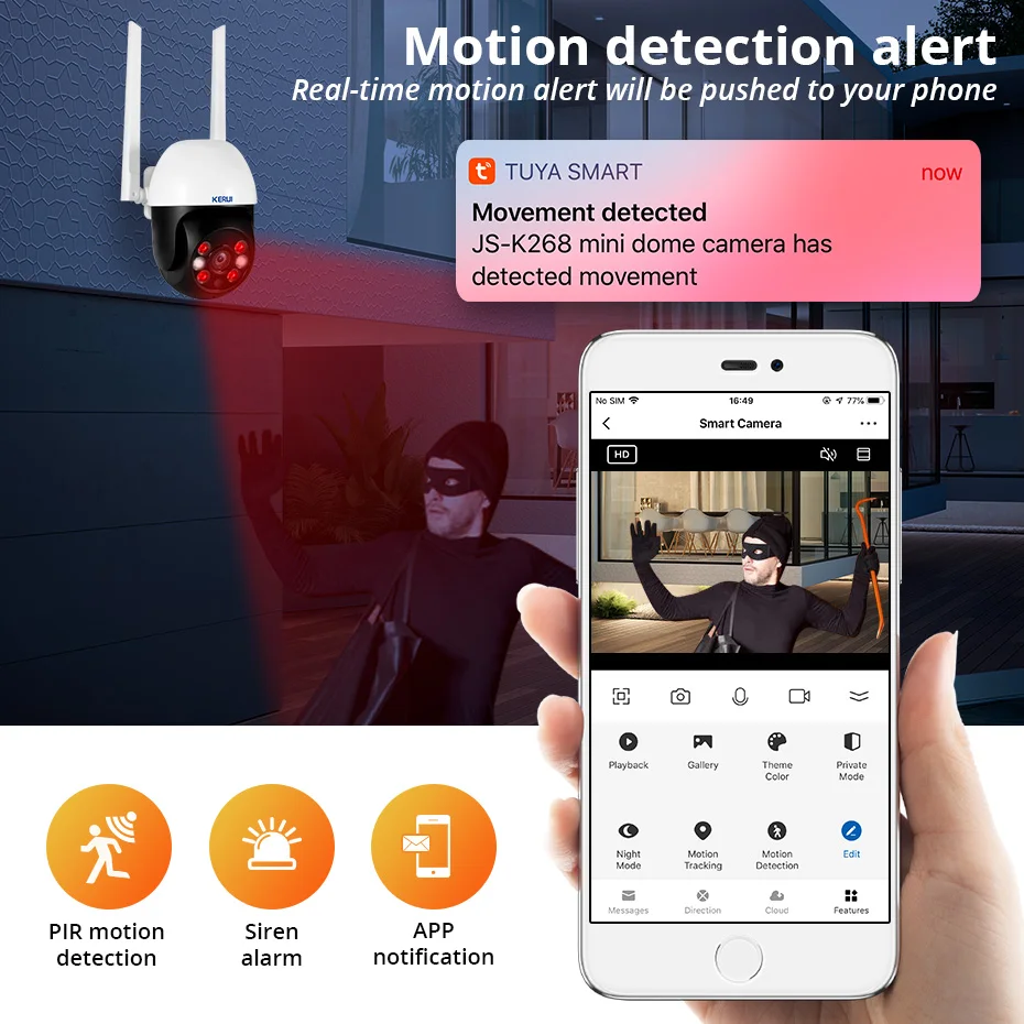 KERUI 3MP 5MP Tuya Camera Outdoor PTZ WIFI Surveillance Camera Smart Home Auto Tracking Waterproof CCTV Security Protection