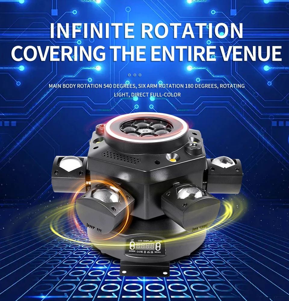 Remote 6 Arm Pattern Moving Head Light RGBW 120W Mini 6 Head Strobe Effect Stage