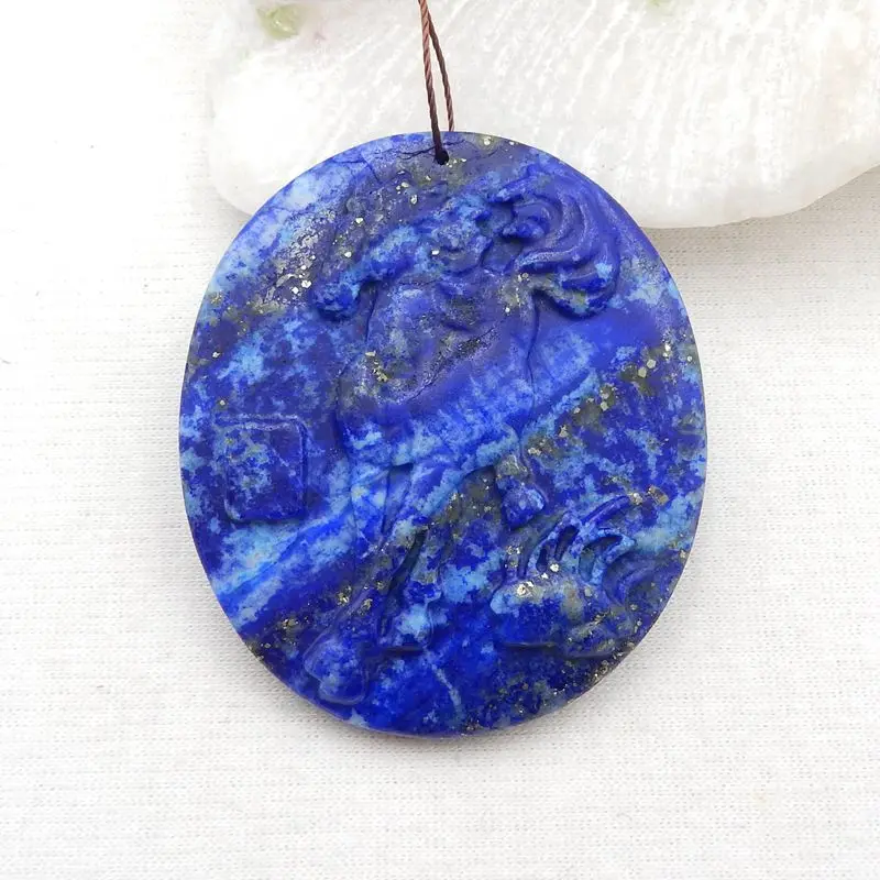 Natural Stone Lapis Lazuli Carved Animal Horse Pendant Bead 53x46x6mm 32g Semiprecious Fashion Jewelry Necklace Accessories