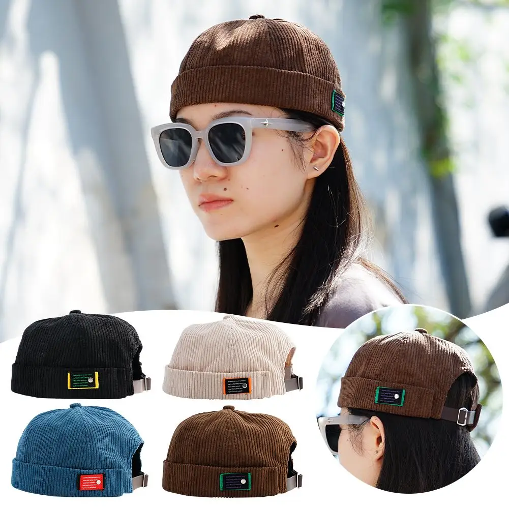 

Melon Skin Cap Autumn And Winter Hat Male Chaopai Hip Sailor Letter Corduroy Hat Sticker Brimless Hat Hop Yuppy P7P6