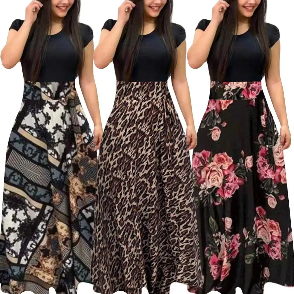 

Short Sleeve Dress Floral Printed Women Hot Patchwork Prom Cocktail Large Swing Maxi Prom Cocktail Large Swing Maxi