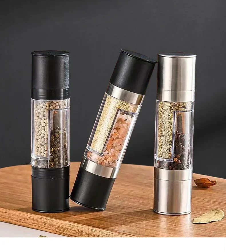 Salt and Pepper Grinder 2 in 1 Manual Stainless Steel Salt Pepper Mills with Adjustable Ceramic Grinding Spice Mill Kitchen Tool