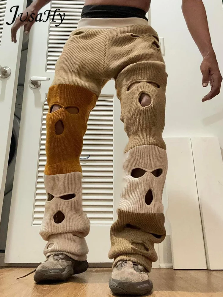 

JusaHy Women Y2K Knitted Vintage Low Waist Patchwork Straight Long Elastic Skinny Pencil Pants Trendy Trousers Bottoms Summer