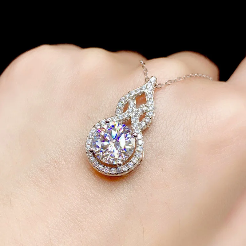 OXTAO D 컬러 Moissanite 인피니티 펜던트 목걸이 여성 진짜  약혼 럭셔리 조롱박 모양 쥬얼리