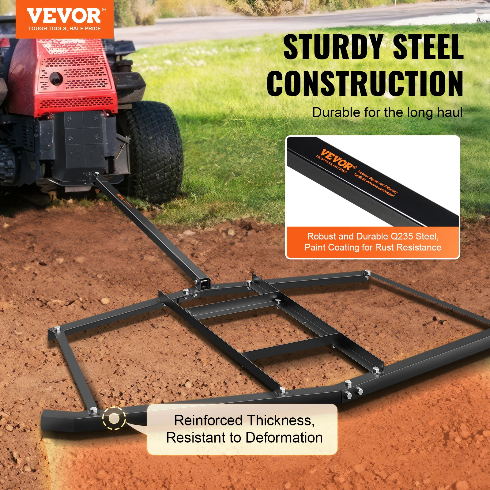 VEVOR Driveway Drag 76.57" Width Tow Behind Drag Harrow Q235 Steel Driveway Grader with Adjustable Bars Support up to 50 lbs