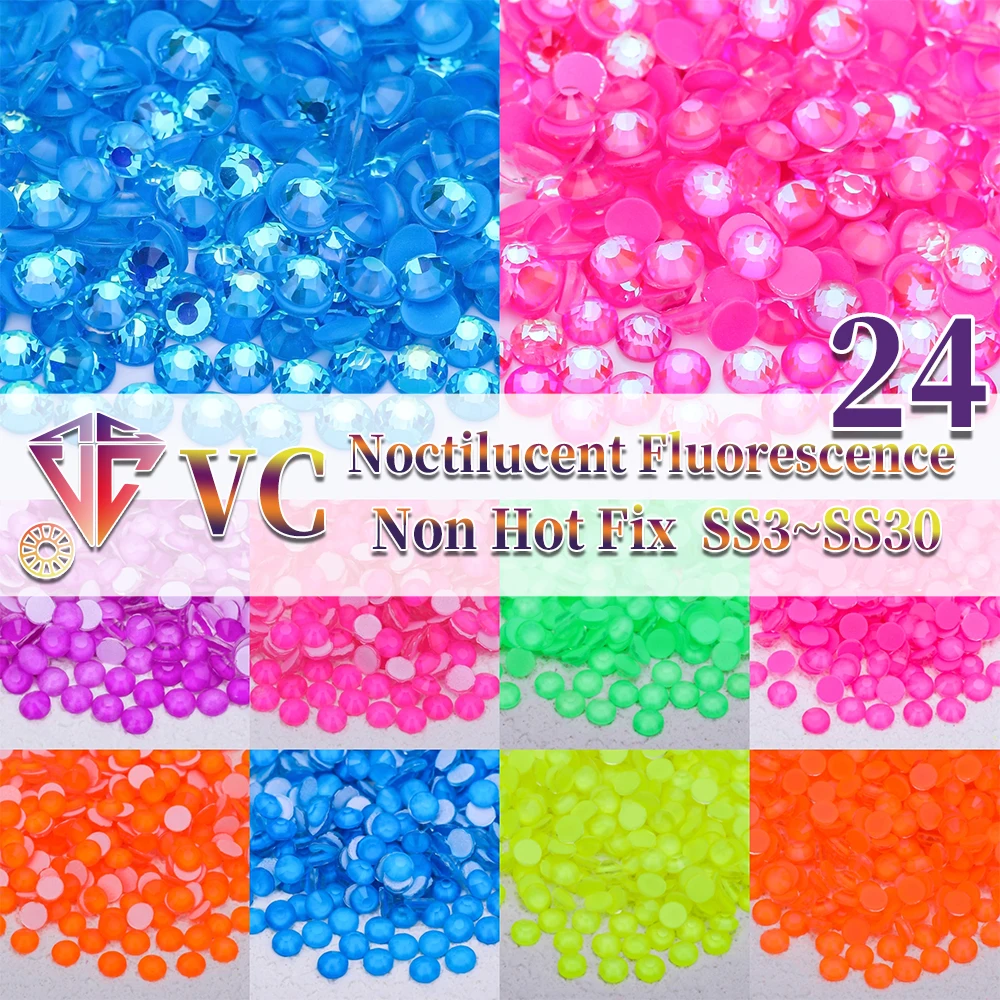 VC-diamantes de imitación con purpurina de neón, no Hotfix, para decoración de uñas, gemas de Strass para manicura, para vestido, vestidos