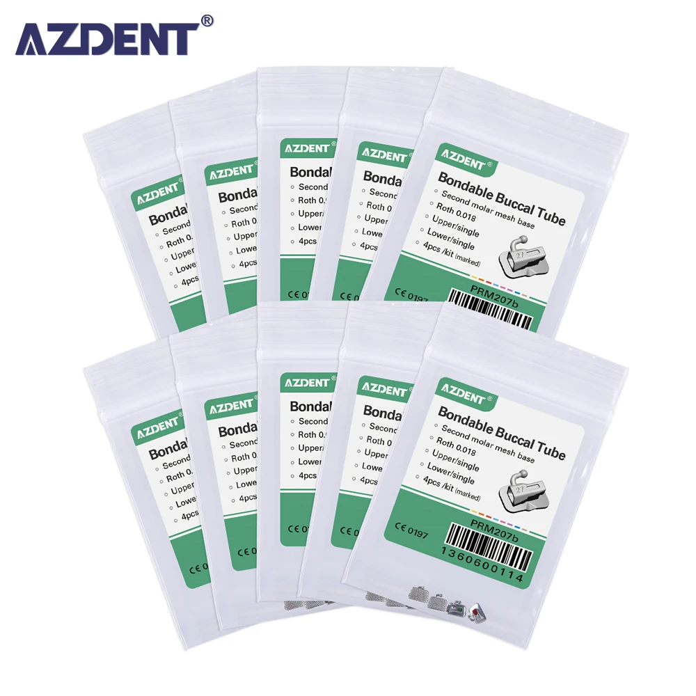 

AZDENT 10 packs=40pcs Dental Orthodontic 2nd Molar Roth/MBT/Edgwise 018/022 Buccal Tubes Non-Convertible Bondable