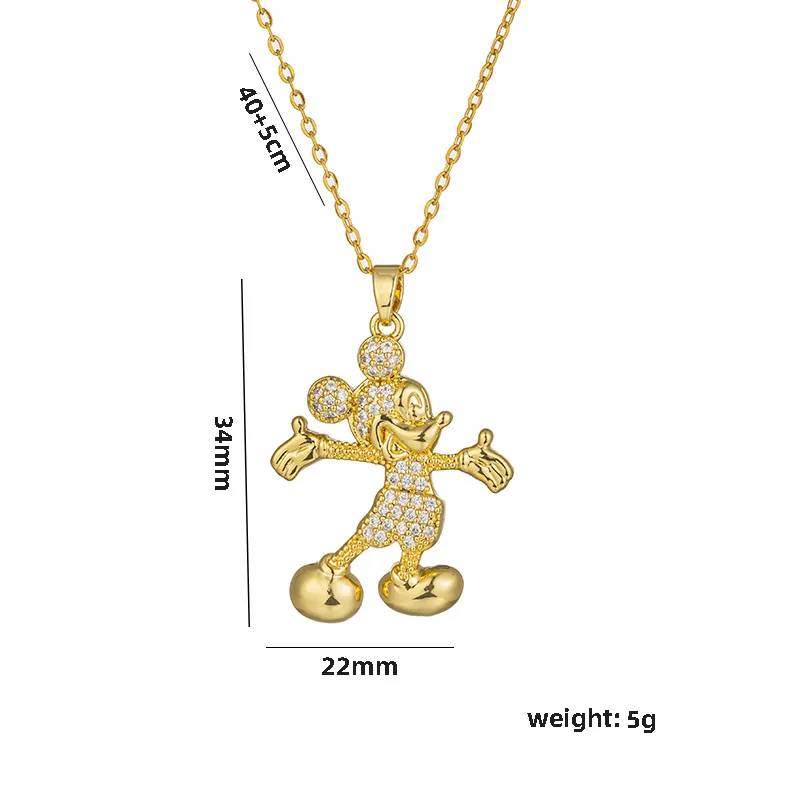 Cute Cartoon Disney Mickey Minnie Necklace for Women Men Gold