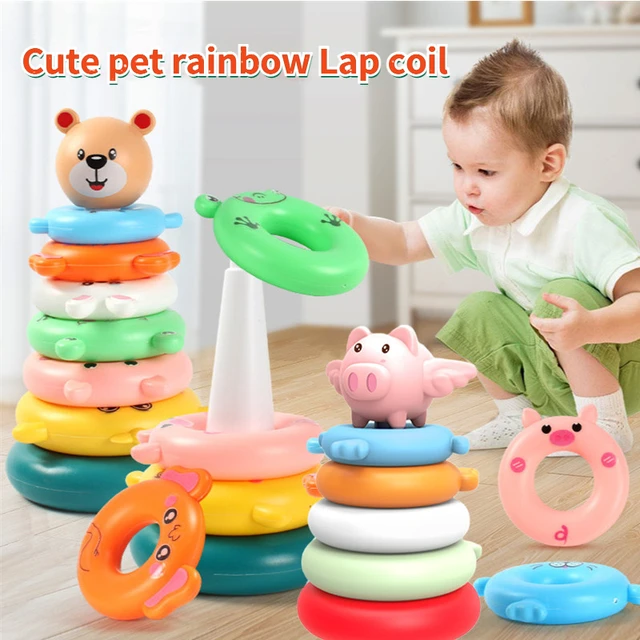 Children's Stacking Circle Rainbow Circle Stacking Duck Toy Baby Puzzle Early Education Ring with Rich Colors Baby Doll Toys 1