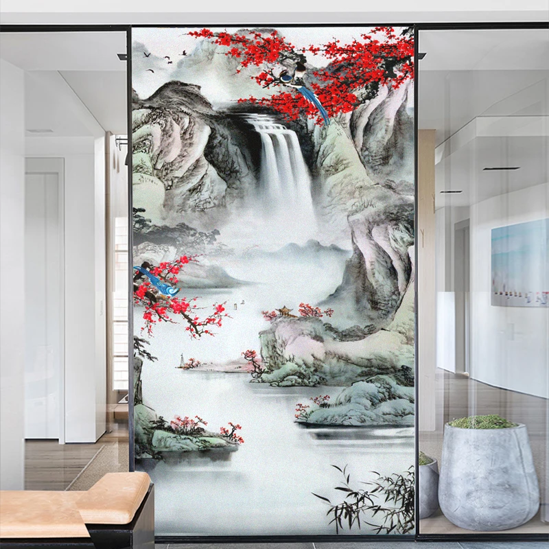 

Window Film Privacy Frosted Glass Sticker Heat Insulation and Sunscreen Lanscape Decoration Adhesive sticker for Home