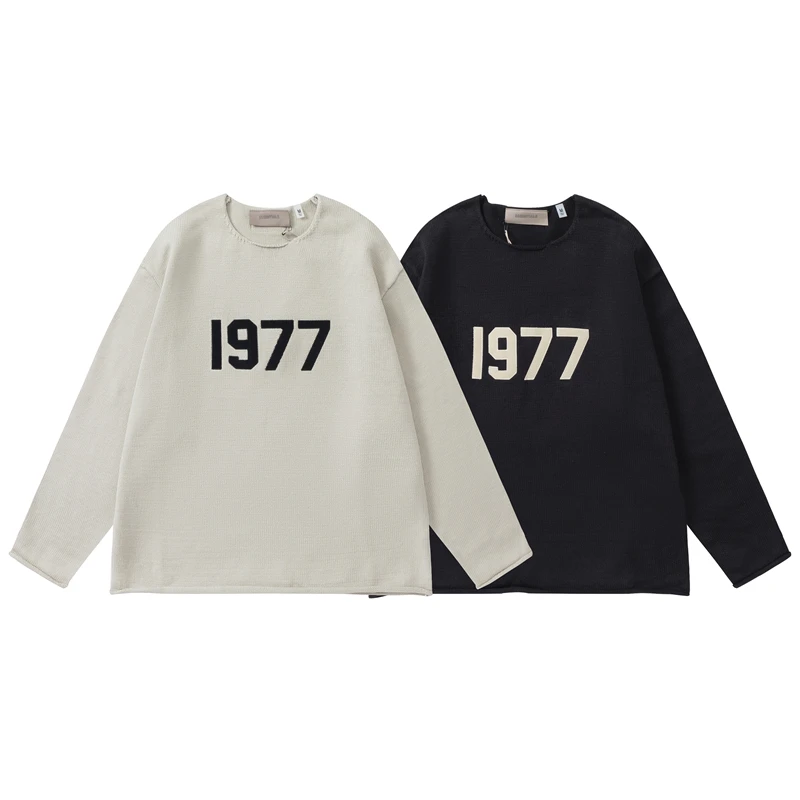 

Hip Hop 1977 Essentials Jacquard Knit Sweater Men Women Round Neck Oversize Sweatshirts Lil Peep