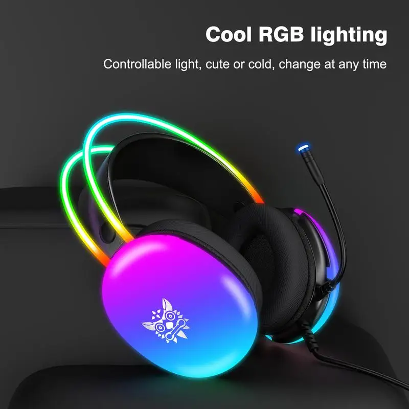 

Game Headsets PC Headset With Microphone New ONIKUMAX25 Over Ear Noise Canceling Headphone With Gradient Light Effect For Gaming