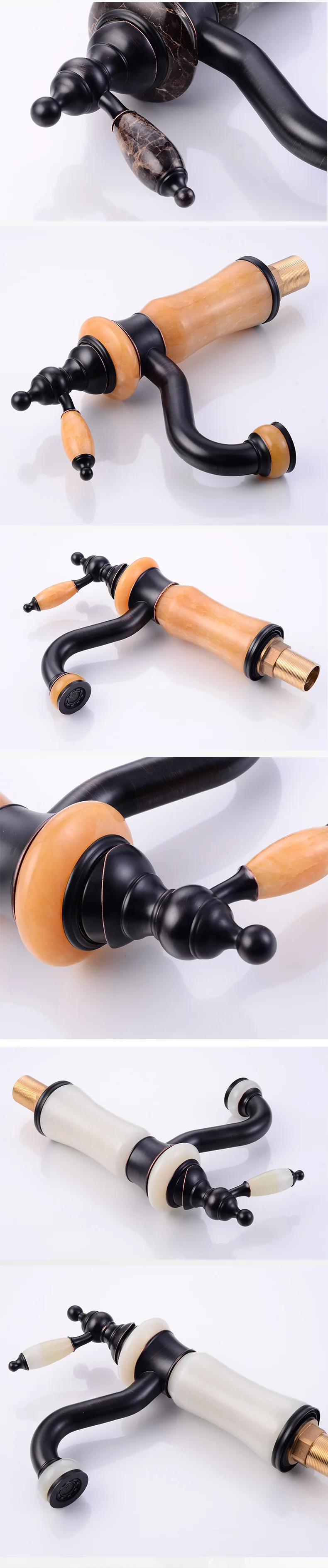Luxury Brass and Jade Basin Sink Faucet Single Handle Water Mixer Tap