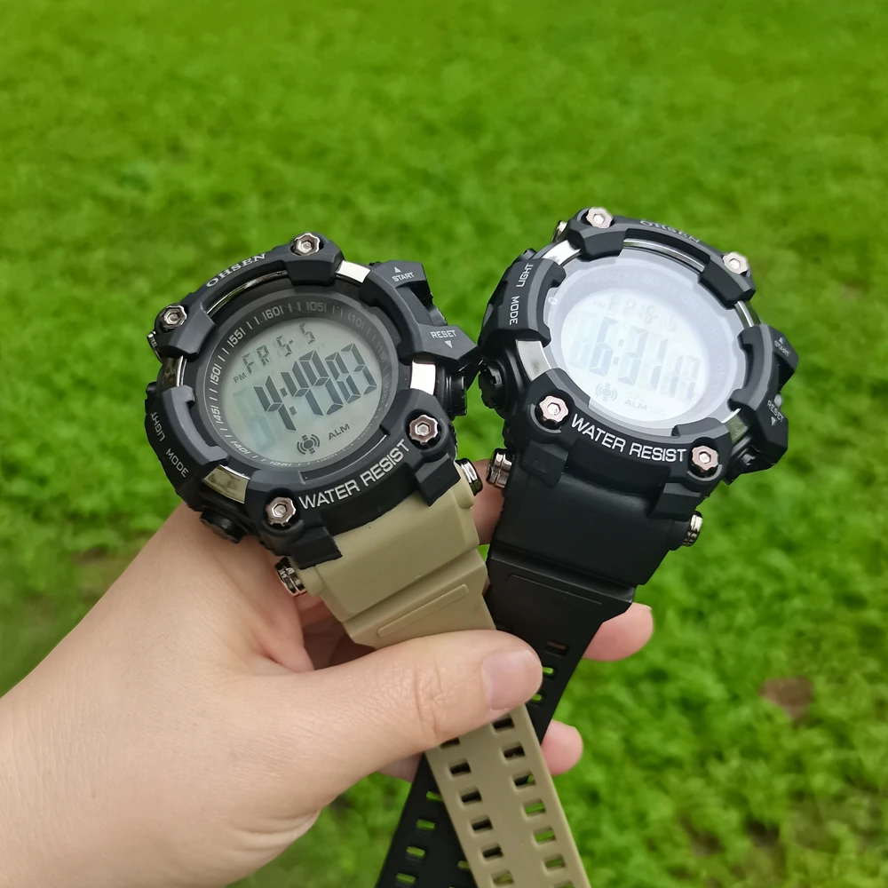 

Часы мужские цифровые, тактические водонепроницаемые электронные светодиодные в стиле милитари, с большим циферблатом, с будильником и секундомером, для дайвинга, 50 м, черные