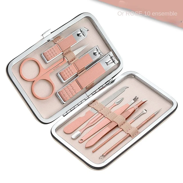 Manucure Kit professionnel en acier inoxydable, 18 outils de couleur